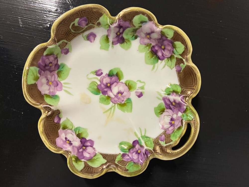 Vintage Hand Painted Nippon Porcelain Floral Dish with Gold Gilt